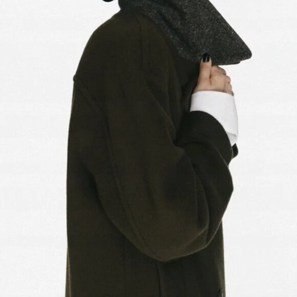 NWT Zara Monteco Wool Double-Breasted Long Coat with Gray Collar/ Olive Green M - Picture 6 of 16